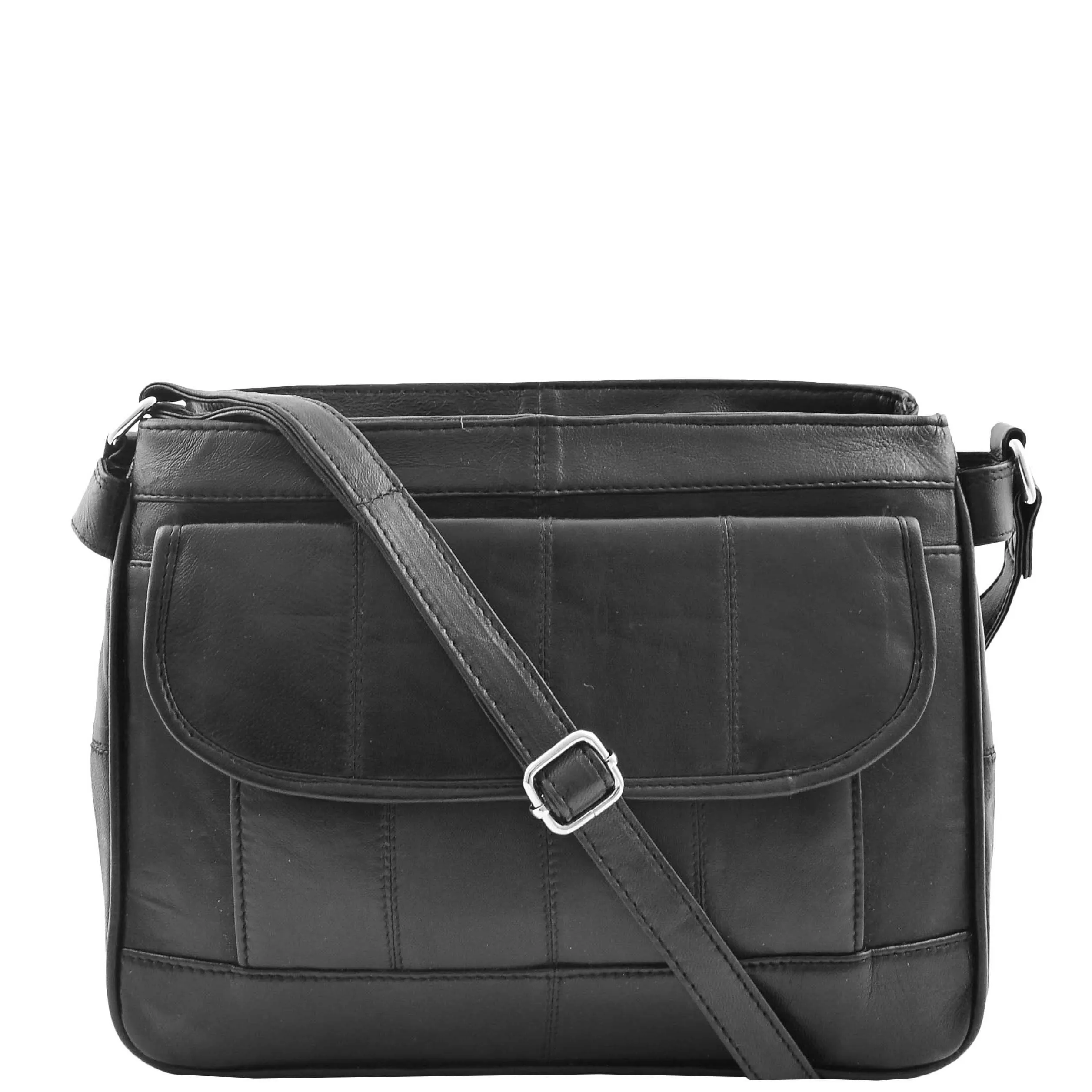 Ladies Soft Black Leather Crossbody Bag Twin Zip Top Casual Organiser Edwina