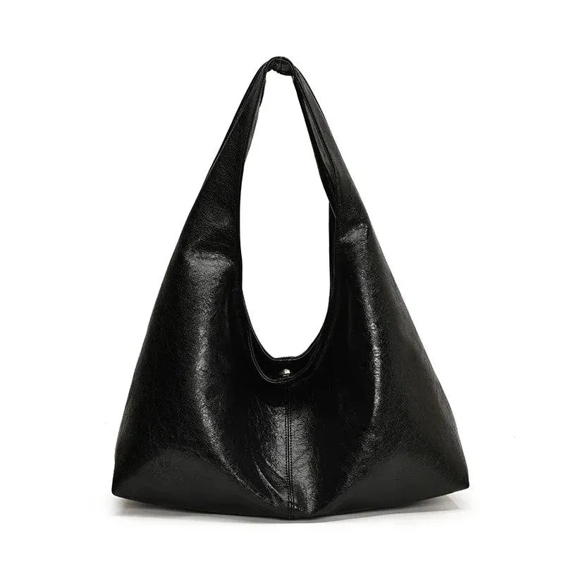 Large Hobo Bags Soft Leather Women Snap Handbags Casual Solid Shoulder Bags