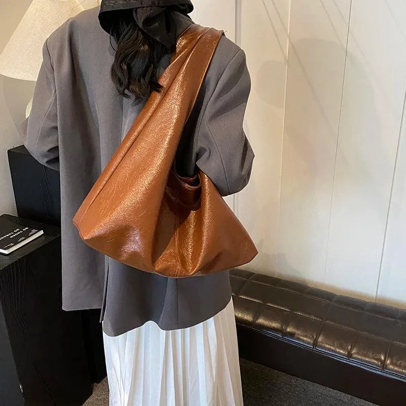 Large Hobo Bags Soft Leather Women Snap Handbags Casual Solid Shoulder Bags