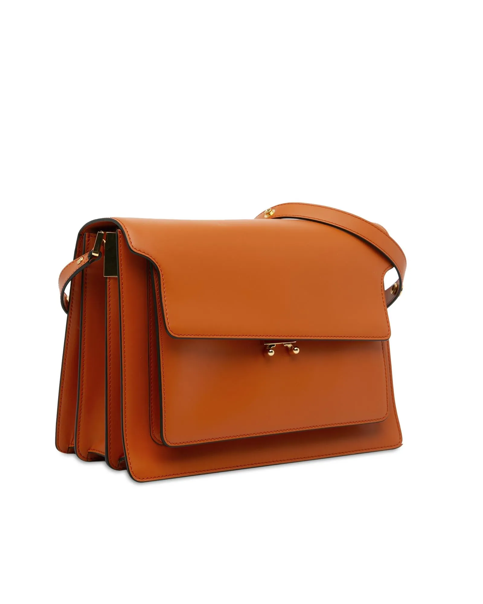 Large Leather Trunk Crossbody with Flap Closure and Zip Compartments