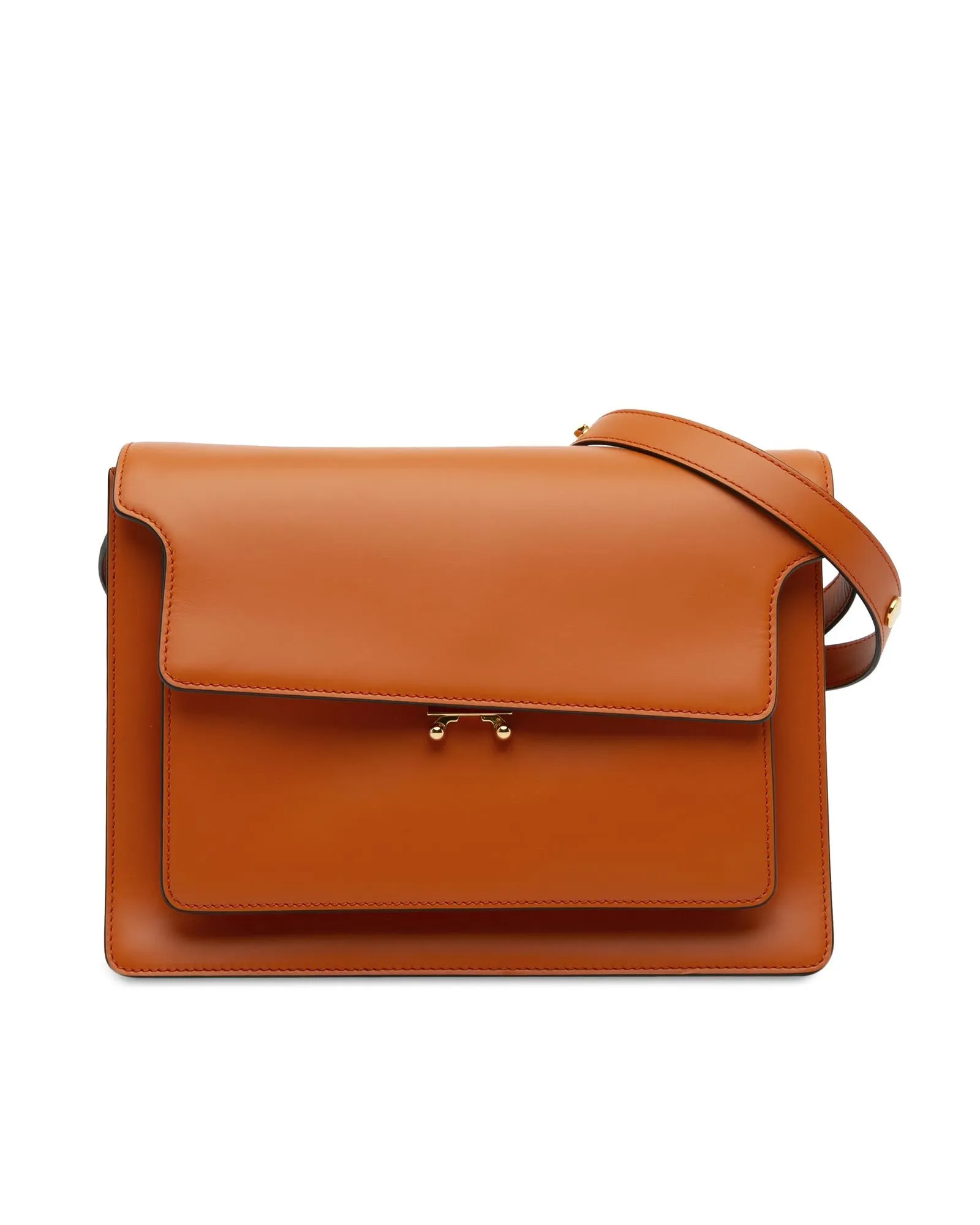 Large Leather Trunk Crossbody with Flap Closure and Zip Compartments