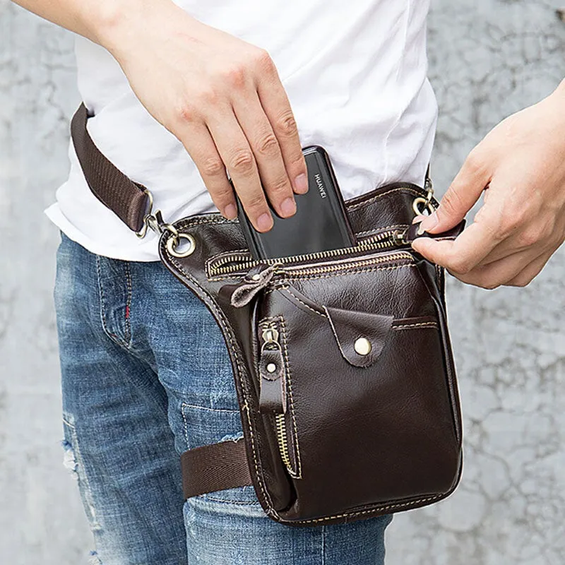 Men Genuine Leather Solid Color Outdoor Sport Practical Wear-resistance Belt Bag Leg Bag Waist Bag