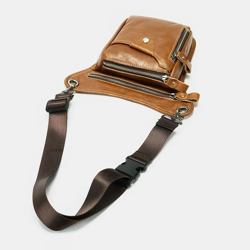 Men Genuine Leather Solid Color Outdoor Sport Practical Wear-resistance Belt Bag Leg Bag Waist Bag