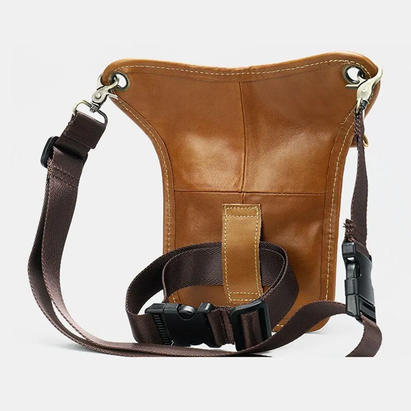 Men Genuine Leather Solid Color Outdoor Sport Practical Wear-resistance Belt Bag Leg Bag Waist Bag