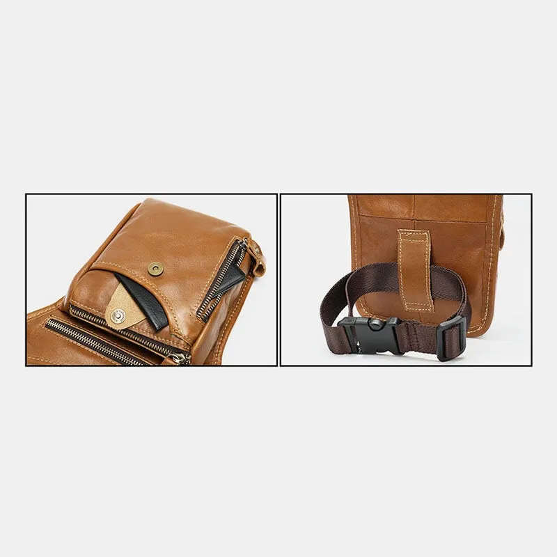 Men Genuine Leather Solid Color Outdoor Sport Practical Wear-resistance Belt Bag Leg Bag Waist Bag