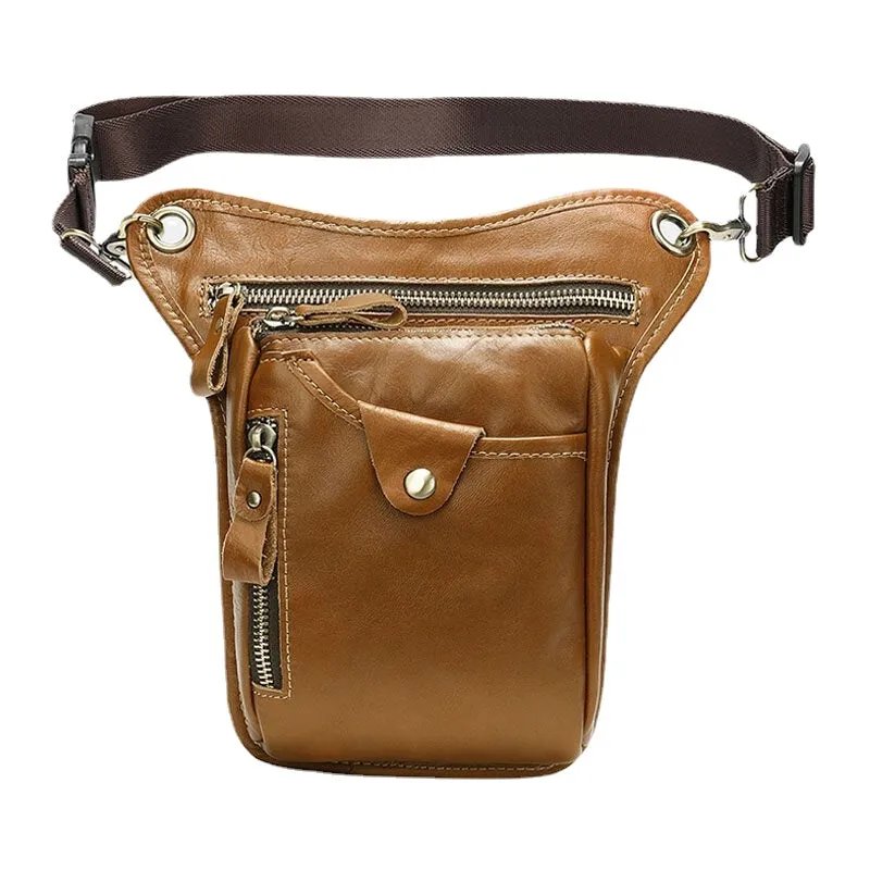 Men Genuine Leather Solid Color Outdoor Sport Practical Wear-resistance Belt Bag Leg Bag Waist Bag