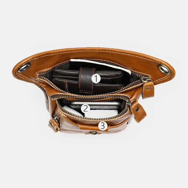 Men Genuine Leather Solid Color Outdoor Sport Practical Wear-resistance Belt Bag Leg Bag Waist Bag