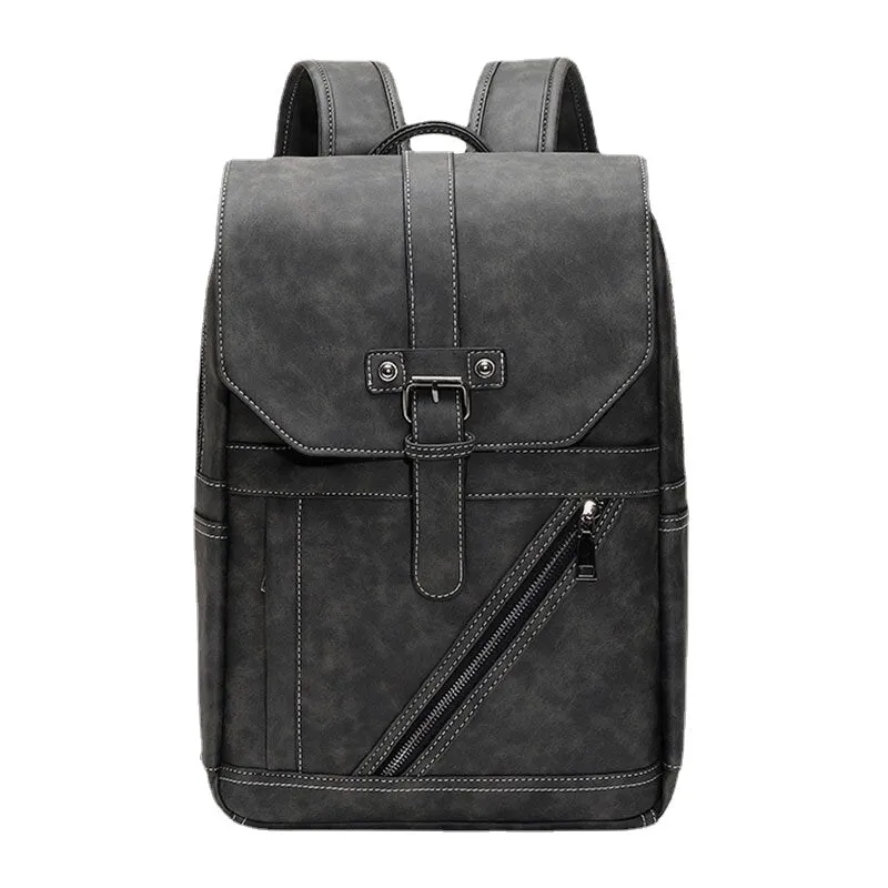 Men Multi-pocket Breathable PU Leather Backpack Vintage 14 Inch Laptop Bag Large Capacity Travel