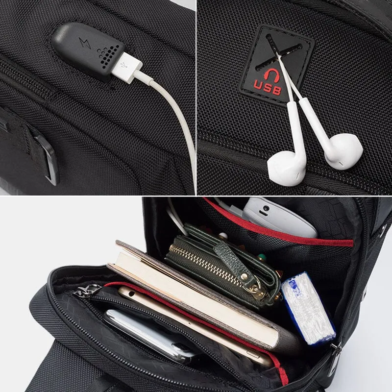 Men Multi-pockets Anti-theft Code Lock Design Breathable Chest Bag Waterproof Earphone Hole USB Charging Crossbody Bags