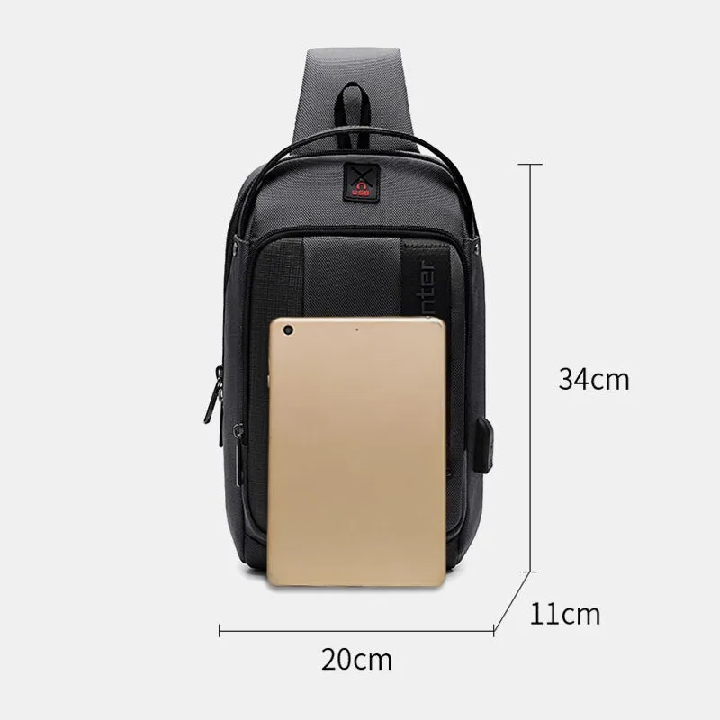 Men Multi-pockets Anti-theft Code Lock Design Breathable Chest Bag Waterproof Earphone Hole USB Charging Crossbody Bags