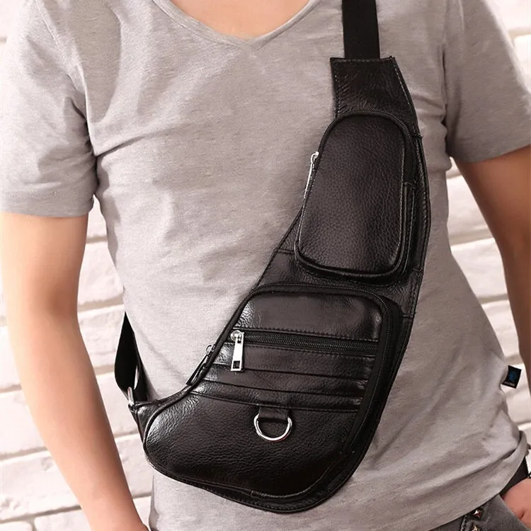 Men Soft Leather Multi-pocket Anti-theft Chest Bag Vintage Casual Waterproof Breathable Waist Bag Crossbody Shoulder Bags