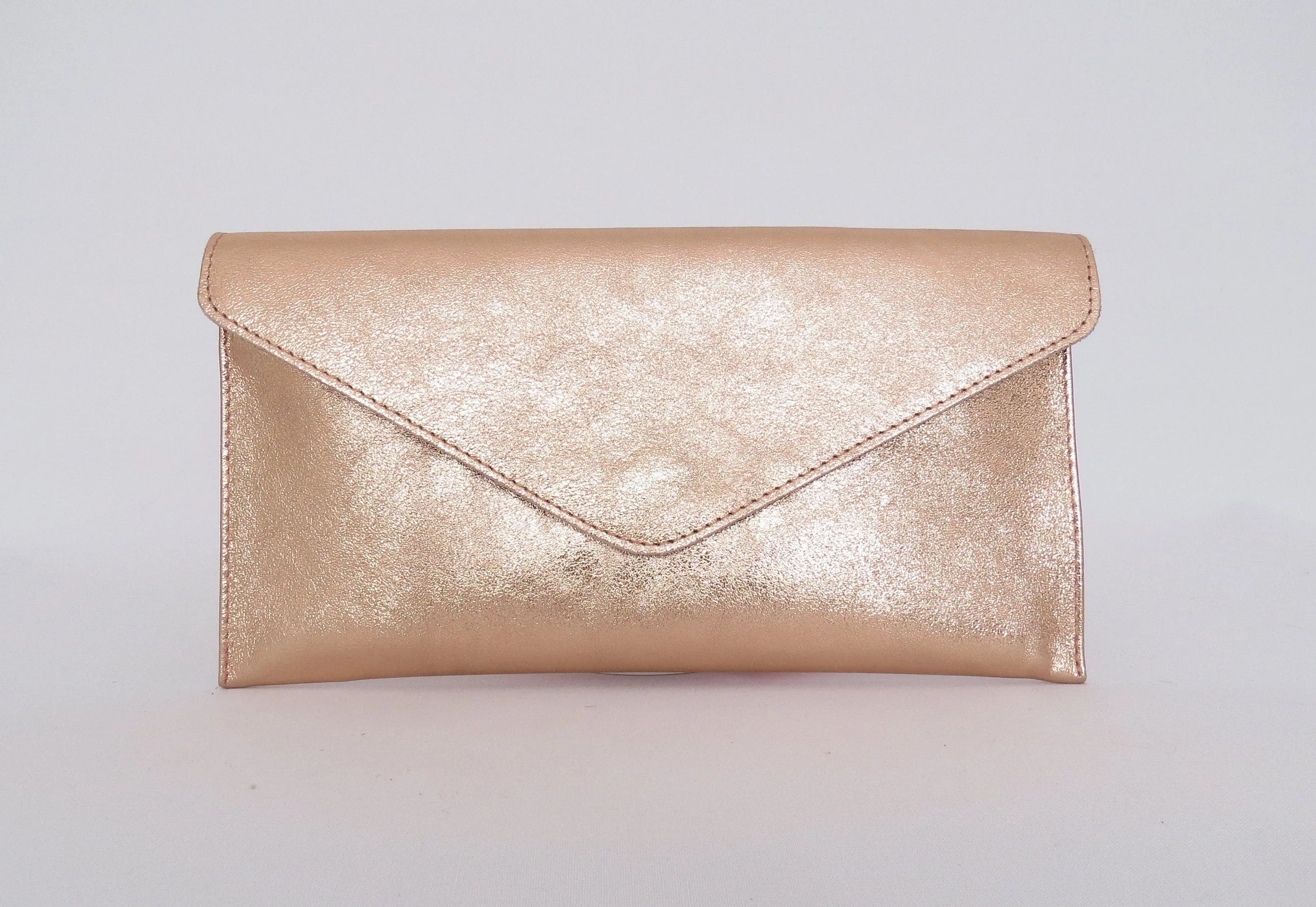 Metallic Rose Gold Envelope Clutch Bag