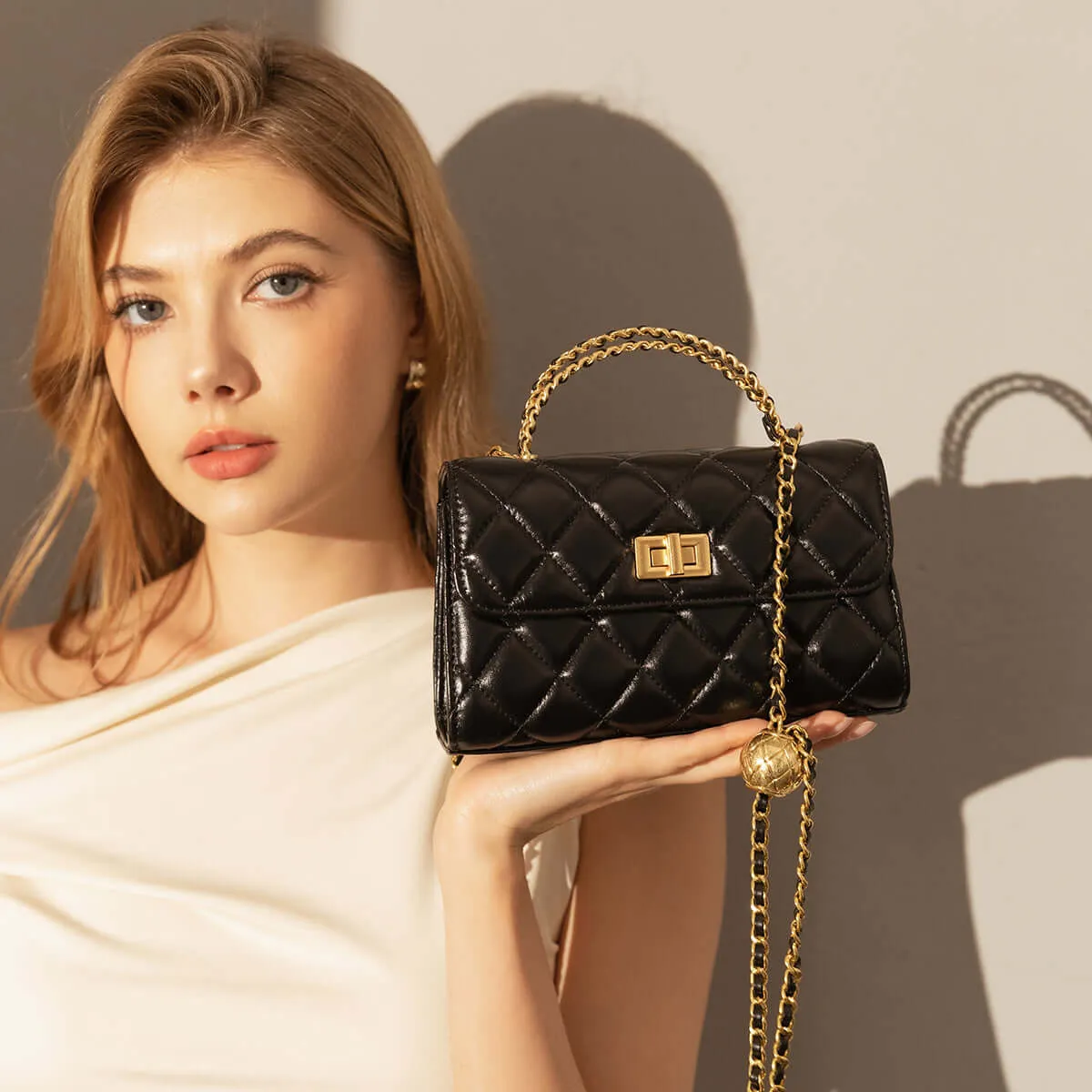 Mini Quilted Chain Strap Bag with Top Handle