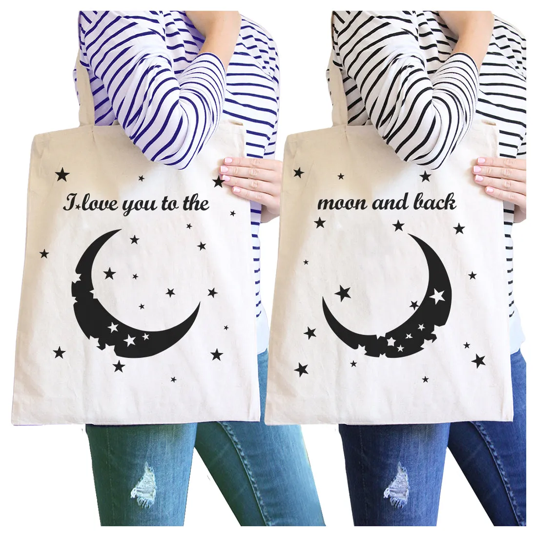 Moon And Back BFF Matching Canvas Bags Foldable Washable Reusable