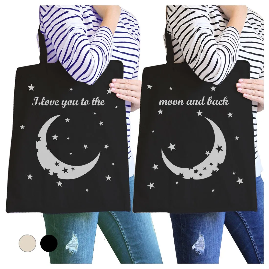 Moon And Back BFF Matching Canvas Bags Foldable Washable Reusable