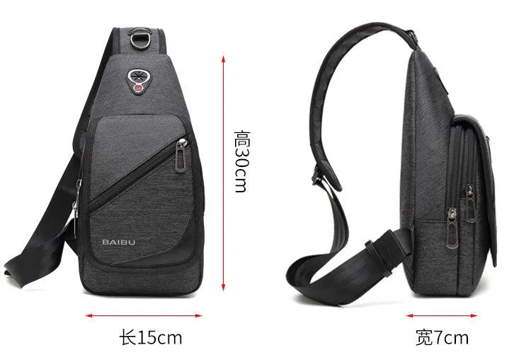 Multifunction Cross Strap WaterProof Black Sports Bag With USB Port