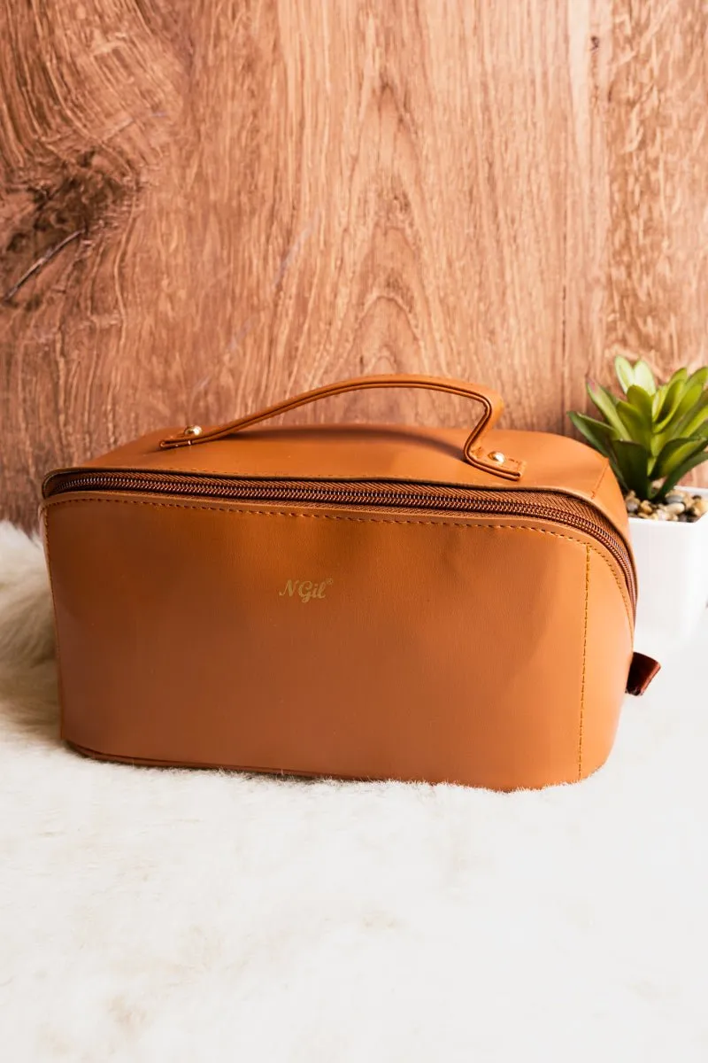 NGIL Morning Ready Brown Medium Expandable Cosmetic Bag