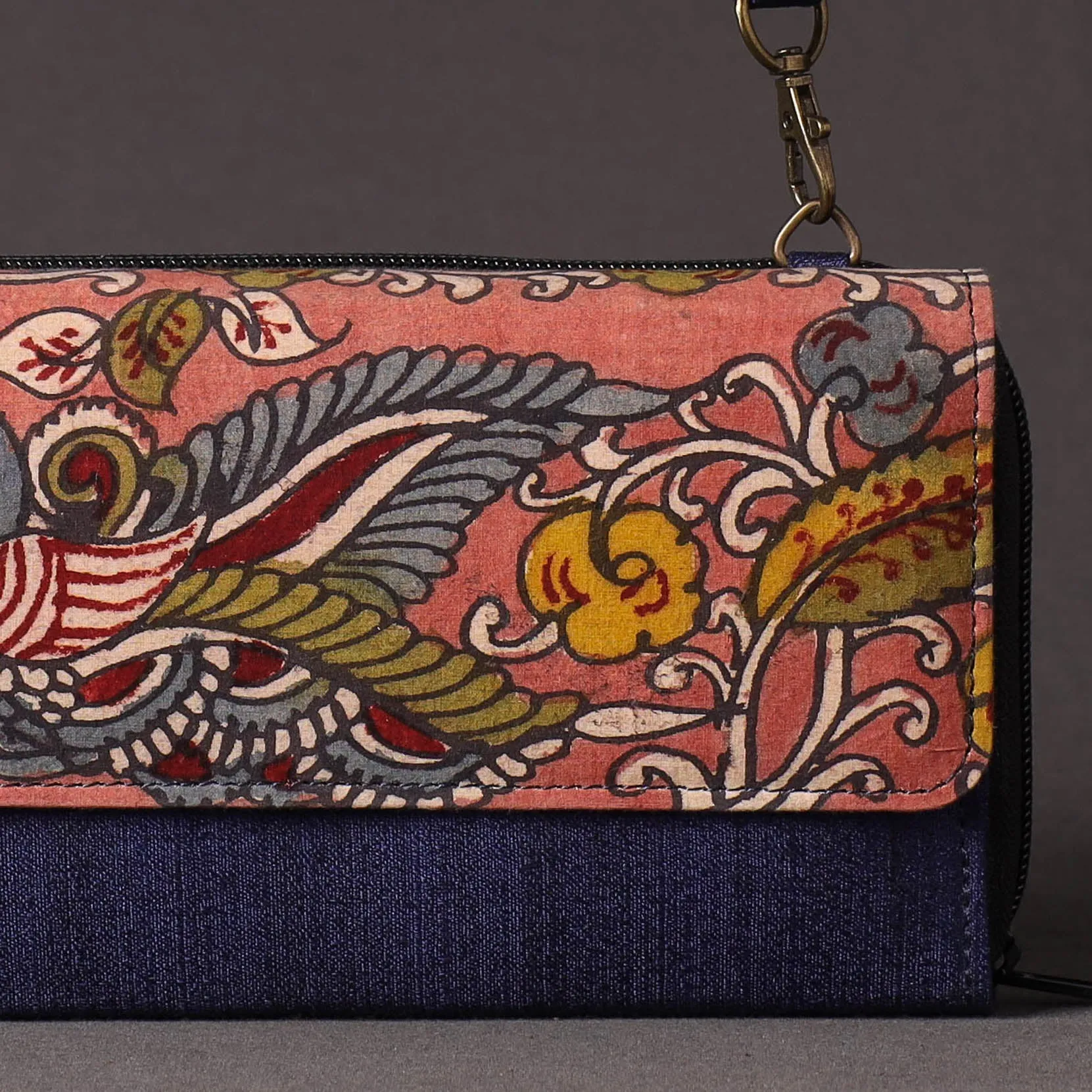 Peach - Handpainted Kalamkari Natural Dyed Ghicha Silk Sling Clutch Bag