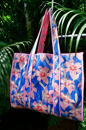 Pink Lily Tote Bag: Hand-Blocked Summer Comfort