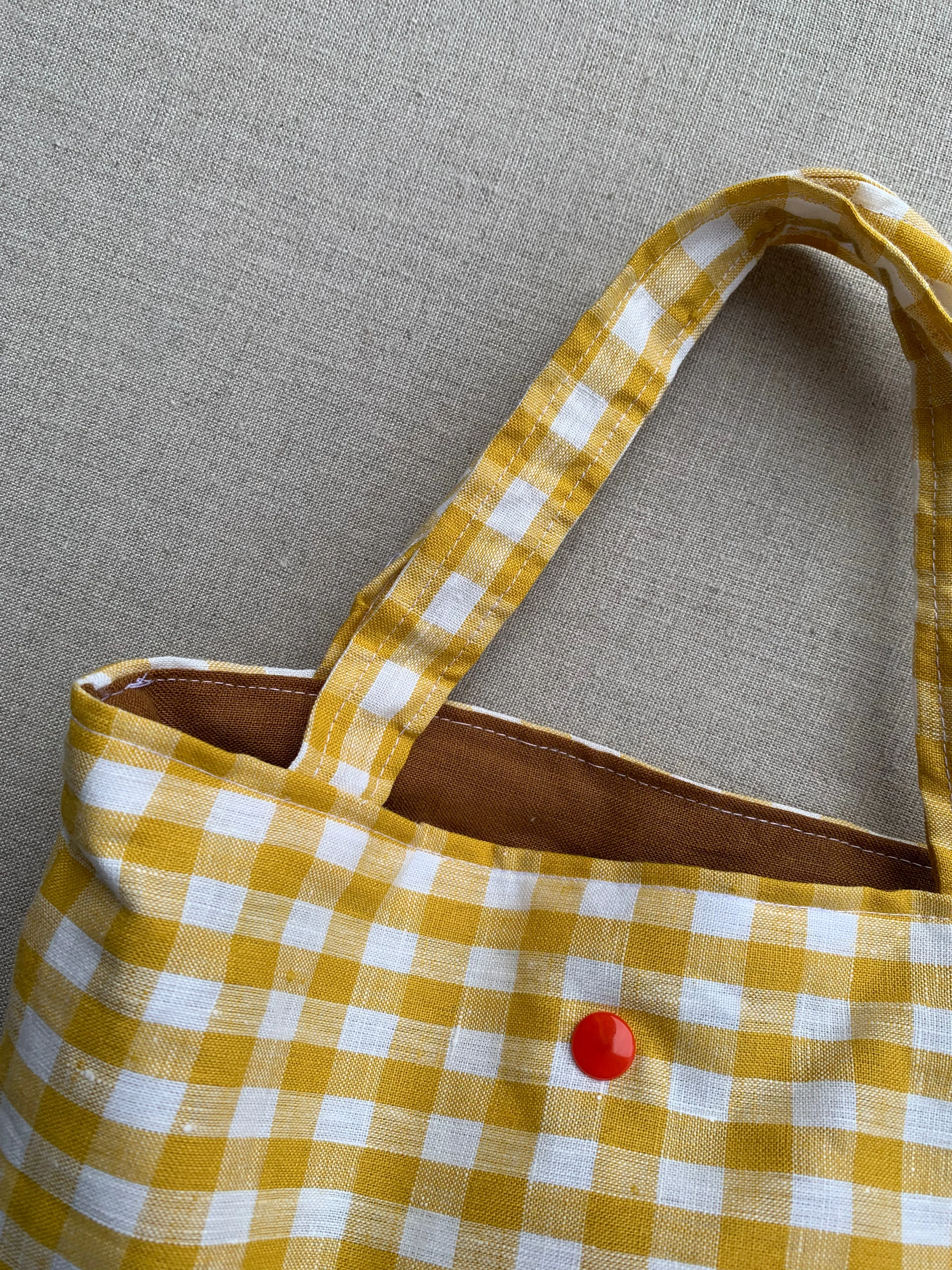 Pretty Wild Kids Tote Yellow Check Linen Medium