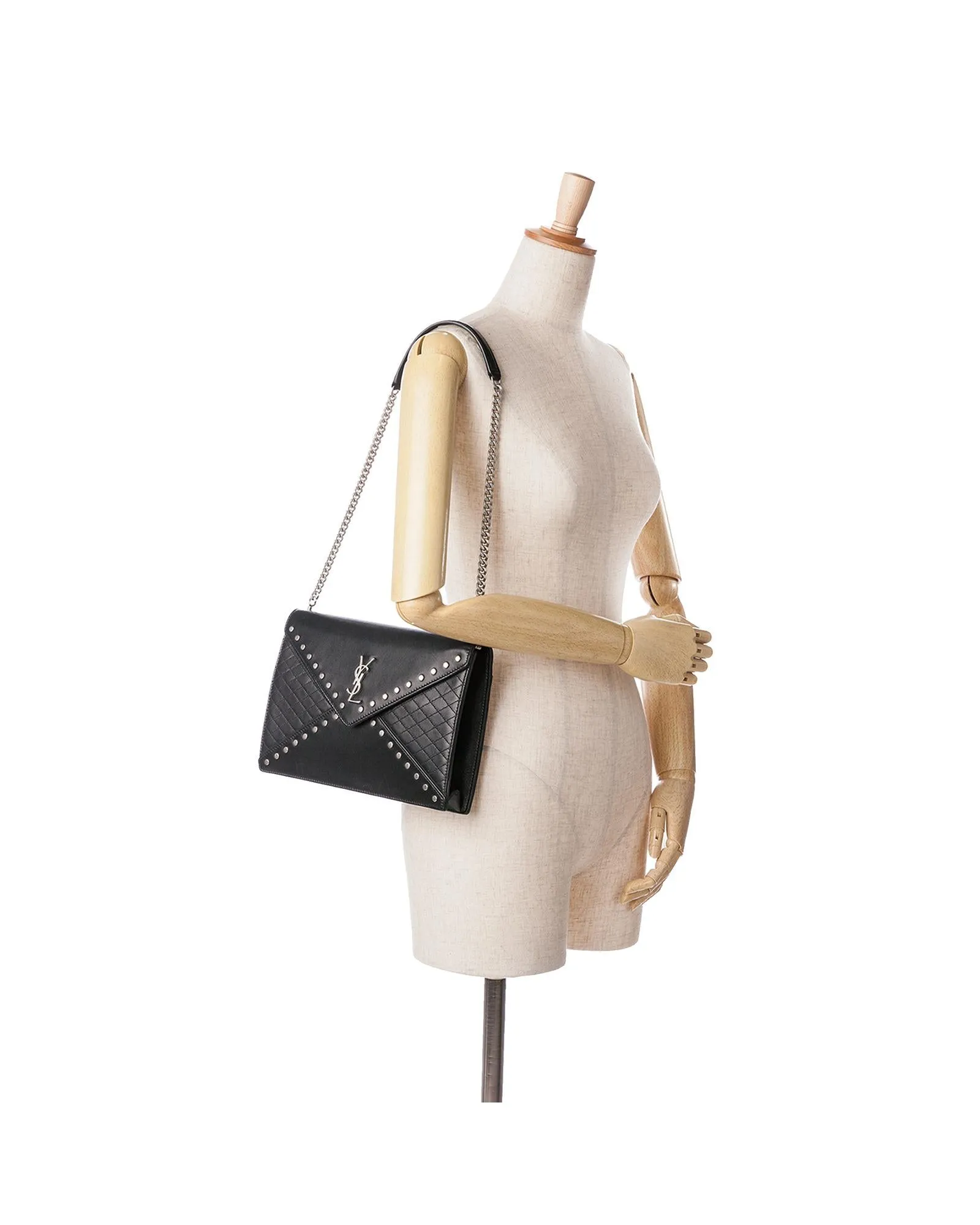 Quilted Lambskin Studded Monogram Shoulder Bag with Chain Strap