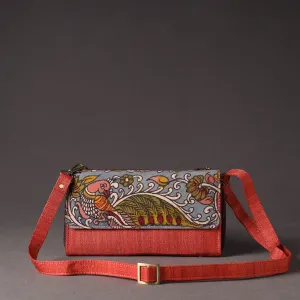 Red - Handpainted Kalamkari Natural Dyed Ghicha Silk Sling Clutch Bag