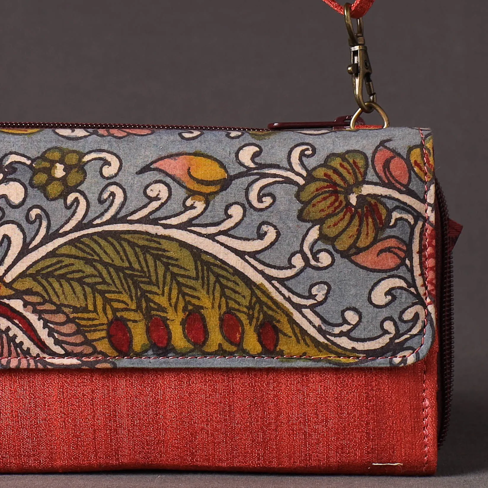 Red - Handpainted Kalamkari Natural Dyed Ghicha Silk Sling Clutch Bag