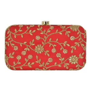 Red with Golden Embroidery Party wear Designer Women Clutch