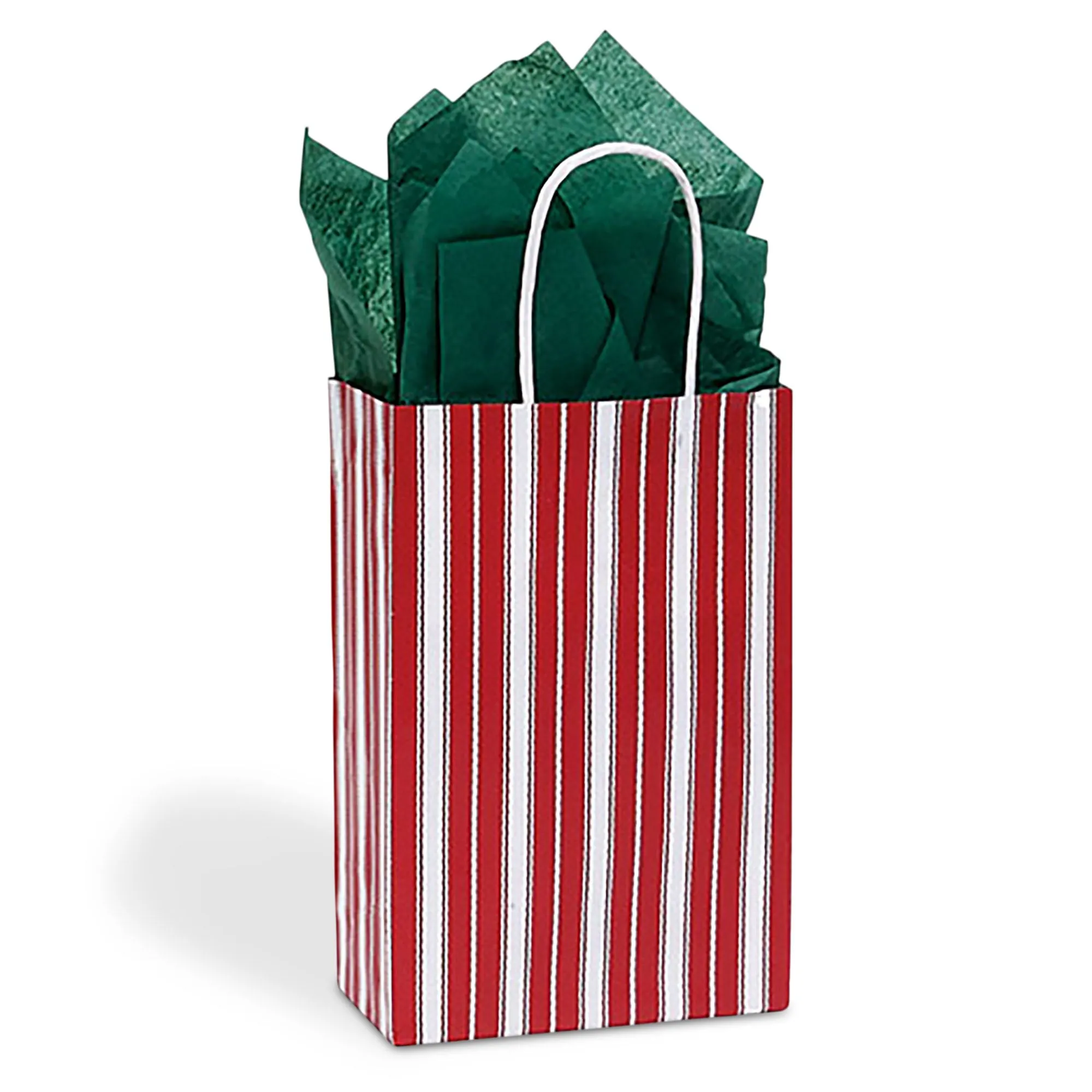 Rustic Red Peppermint Stripe Christmas Holiday Paper Gift Bags and Party Favor Bags, Small 5.25x3.5x8.25" (12 Pack)