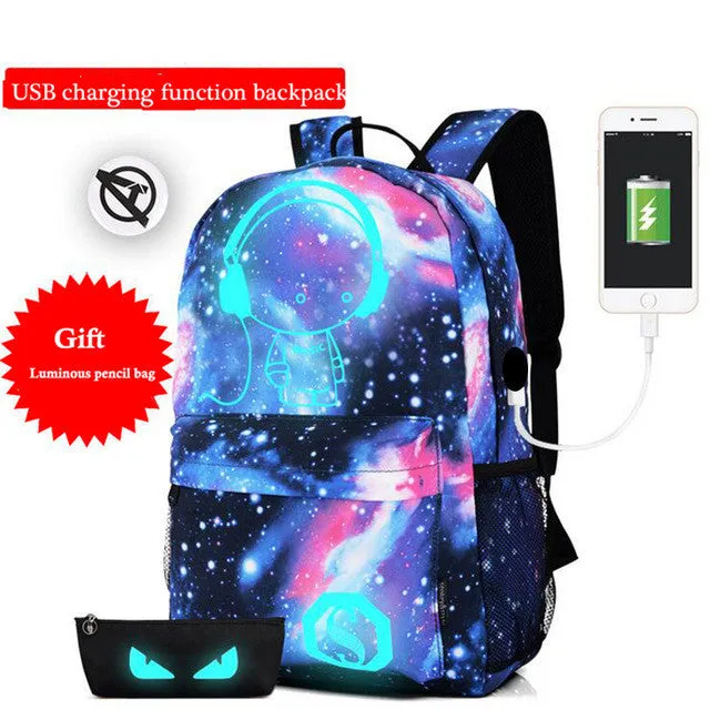 Senkey style Men's Backpack Anime Starry sky Luminous Printing Teenagers Casual Mochila Men Women's Student Cartoon School Bags