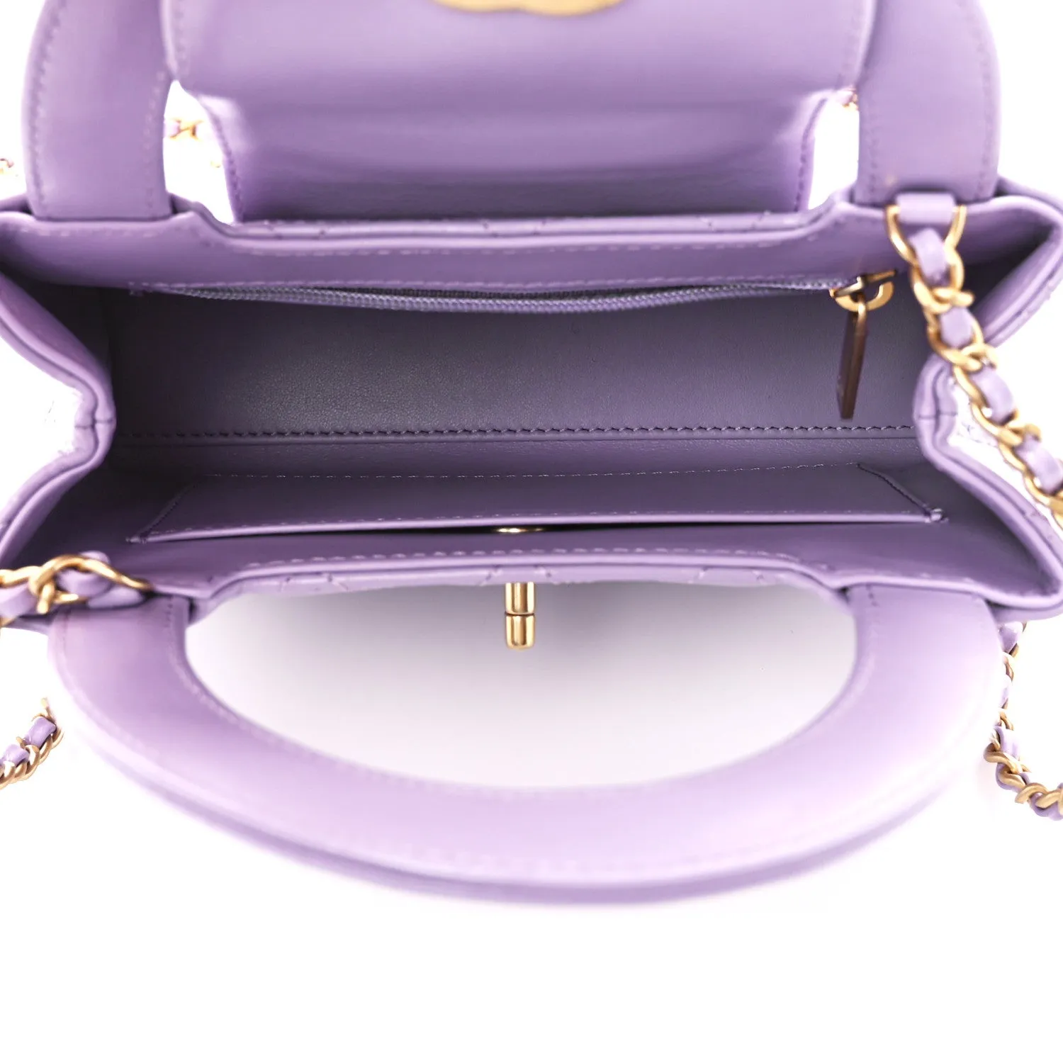 Shiny Aged Calfskin Quilted Nano Kelly Shopper Lilac