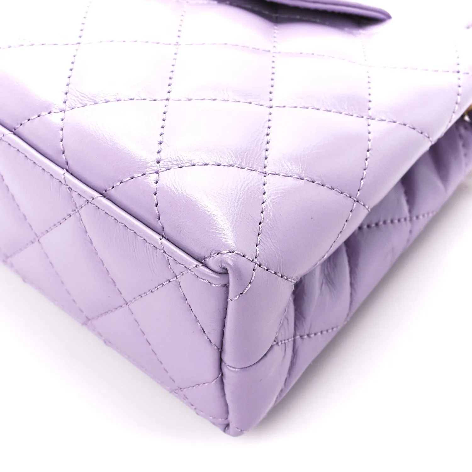 Shiny Aged Calfskin Quilted Nano Kelly Shopper Lilac