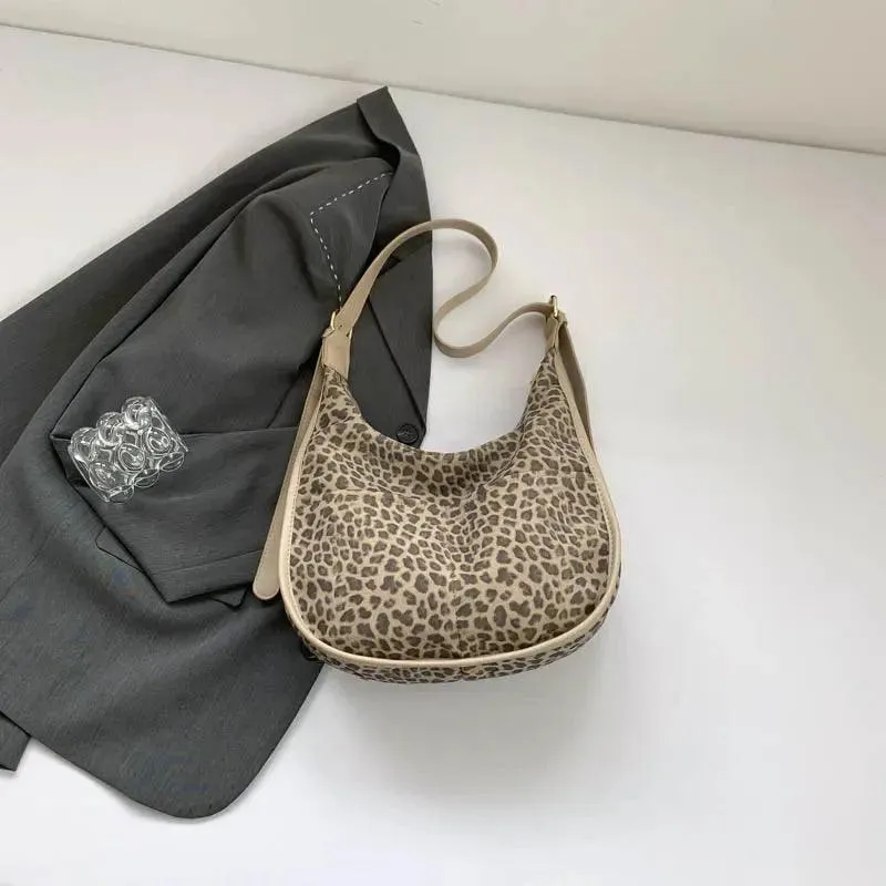 Shoulder Bags Hobo Women Winter Trend Handbags Suede Zip Leopard Purses