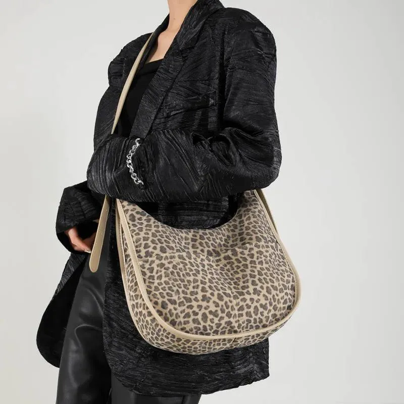 Shoulder Bags Hobo Women Winter Trend Handbags Suede Zip Leopard Purses