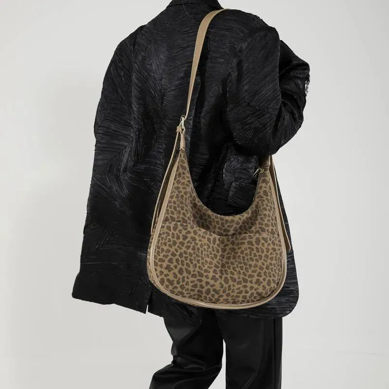 Shoulder Bags Hobo Women Winter Trend Handbags Suede Zip Leopard Purses