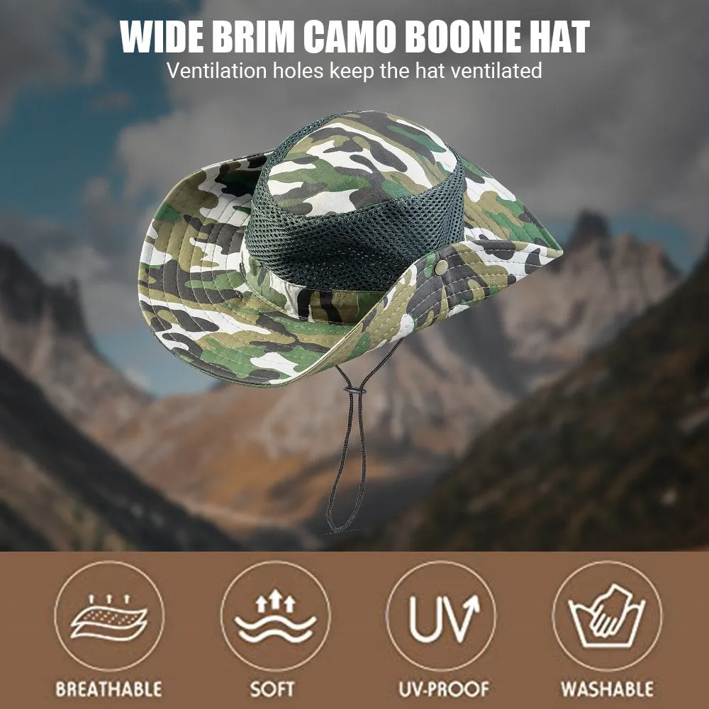 Silensys Breathable Wide Brim Outdoor Sun Hat, Suitable for Hiking, Camping, Fishing Men and Women'S Camouflage Summer Hat（Camo Mesh Green ）