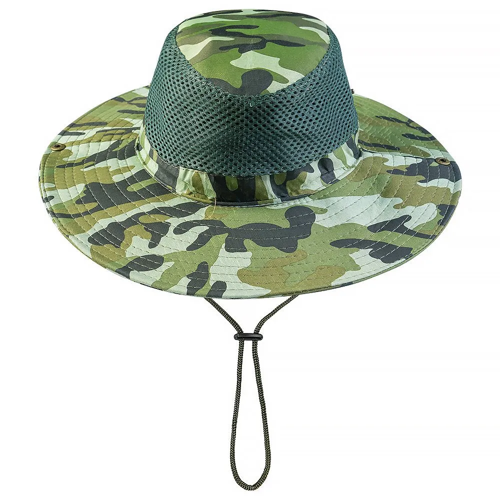 Silensys Breathable Wide Brim Outdoor Sun Hat, Suitable for Hiking, Camping, Fishing Men and Women'S Camouflage Summer Hat（Camo Mesh Green ）