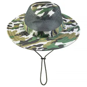 Silensys Breathable Wide Brim Outdoor Sun Hat, Suitable for Hiking, Camping, Fishing Men and Women'S Camouflage Summer Hat（Camo Mesh Green ）