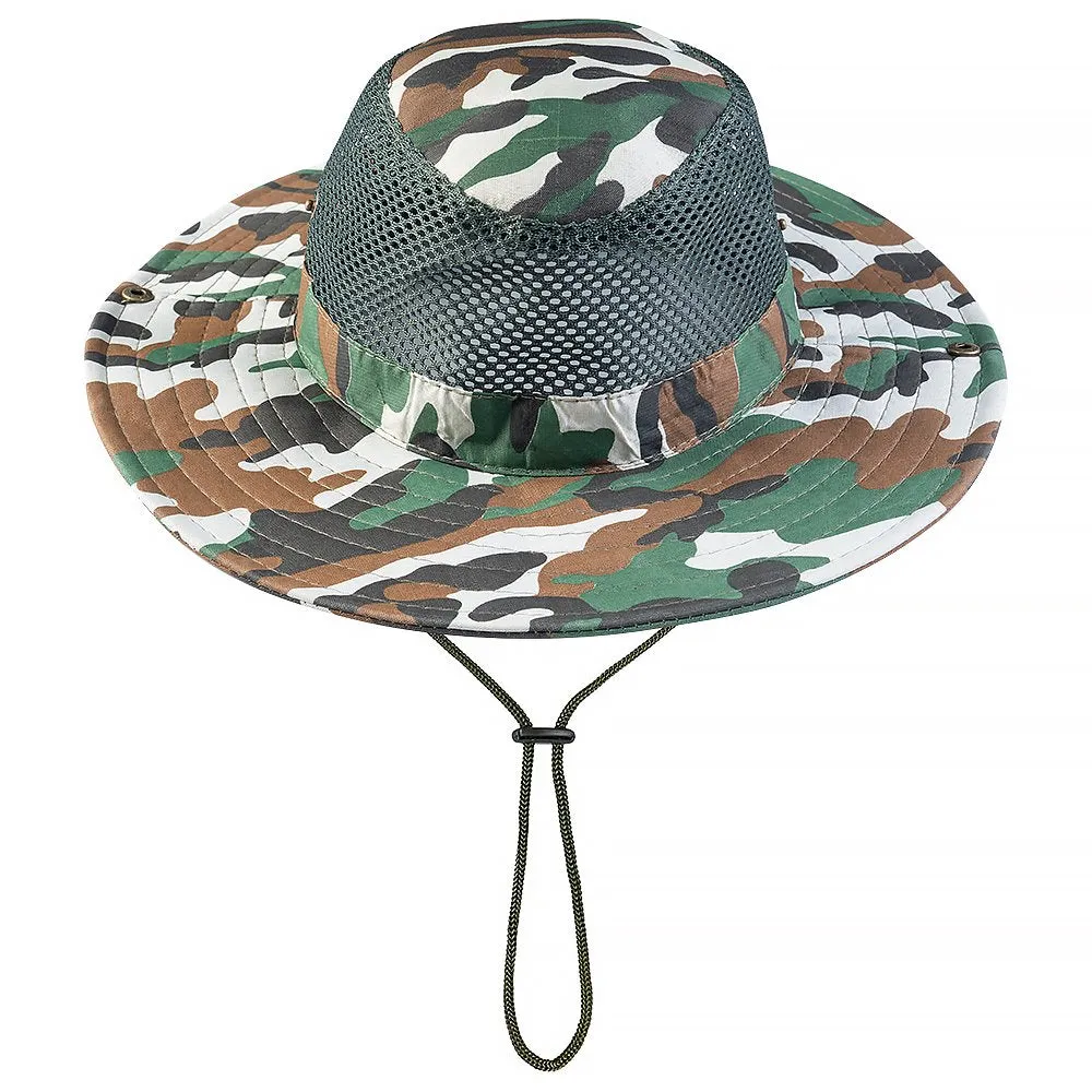 Silensys Breathable Wide Brim Outdoor Sun Hat, Suitable for Hiking, Camping, Fishing Men and Women'S Camouflage Summer Hat（Camo Mesh Green ）