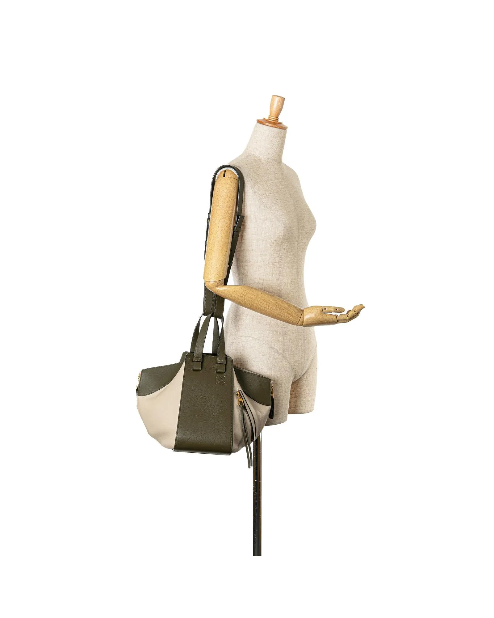 Small Bicolor Calfskin Leather Hammock Bag with Adjustable Strap and Exterior Zip Pocket