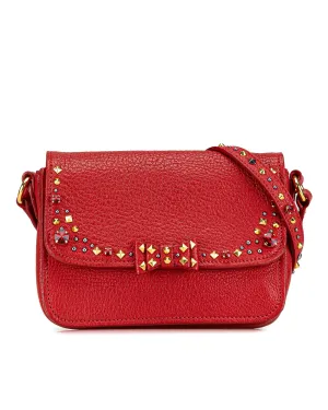 Studded Leather Crossbody Bag with Magnetic Snap Closure