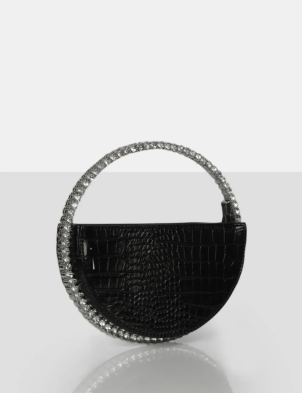 The Alessia Black Croc Circle Diamante Mini Handbag