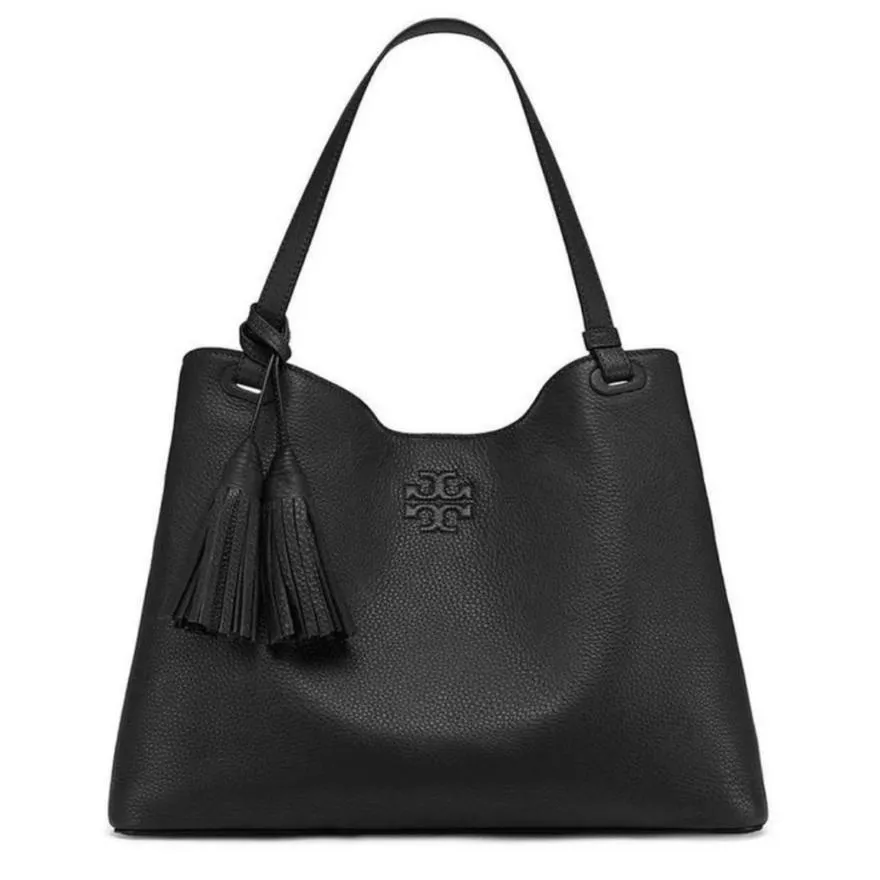 TORY BURCH Thea Center Zip Tote Bag in Elegant Black Leather