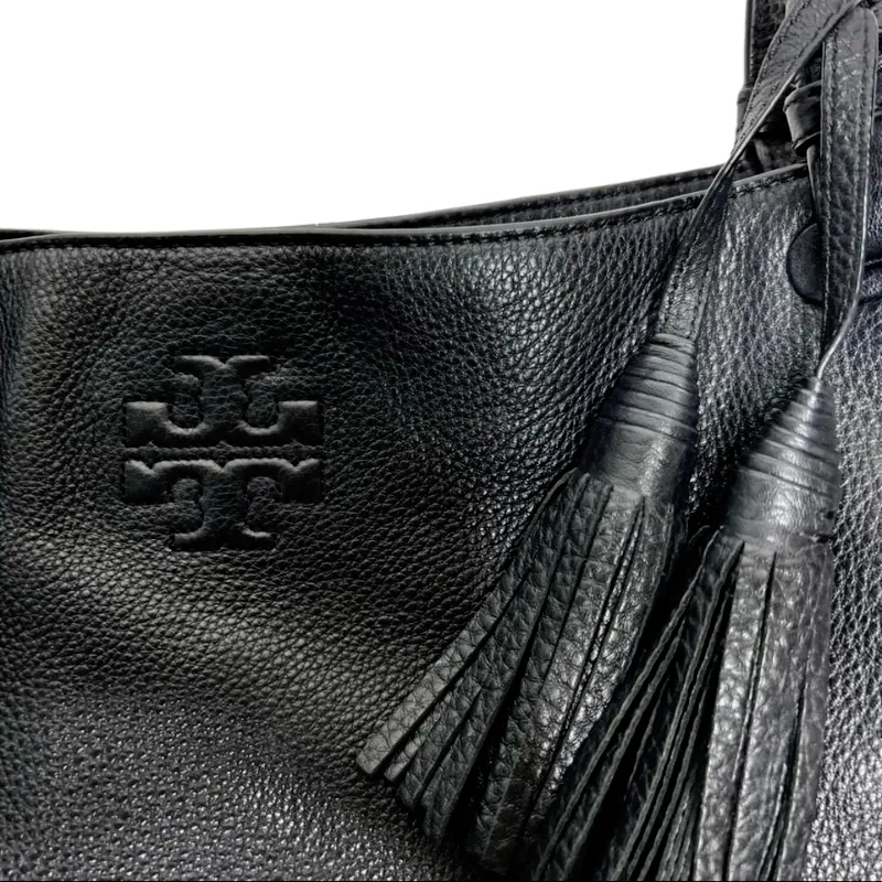 TORY BURCH Thea Center Zip Tote Bag in Elegant Black Leather