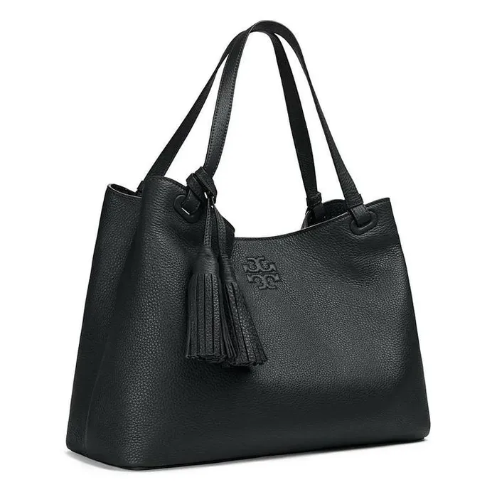 TORY BURCH Thea Center Zip Tote Bag in Elegant Black Leather