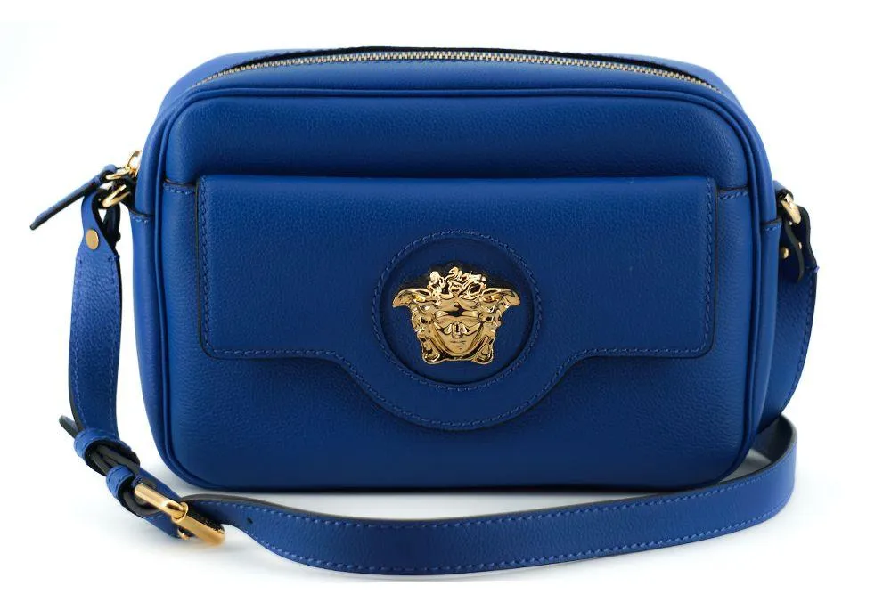 Versace Blue Calf Leather Camera Shoulder Bag