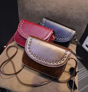 Vintage rivet mini leather handbags hotsale ladies party purse wedding clutches women small crossbody shoulder messenger bags