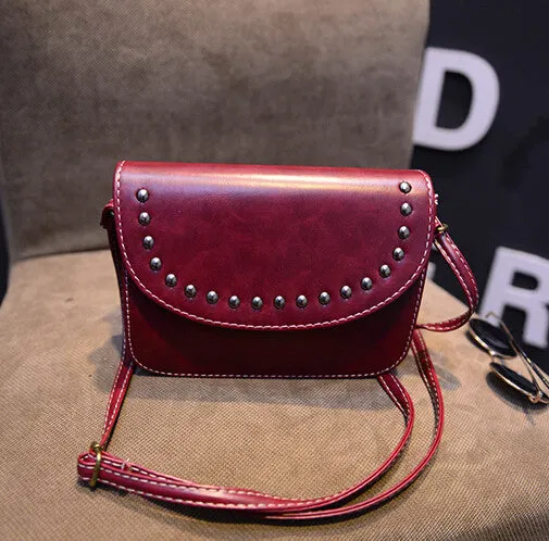 Vintage rivet mini leather handbags hotsale ladies party purse wedding clutches women small crossbody shoulder messenger bags