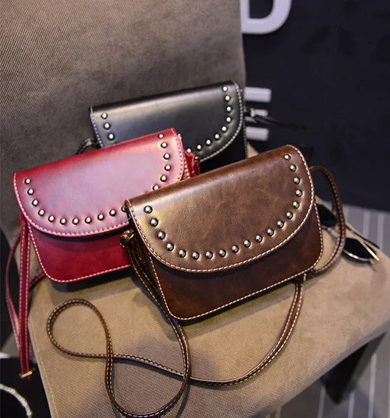 Vintage rivet mini leather handbags hotsale ladies party purse wedding clutches women small crossbody shoulder messenger bags