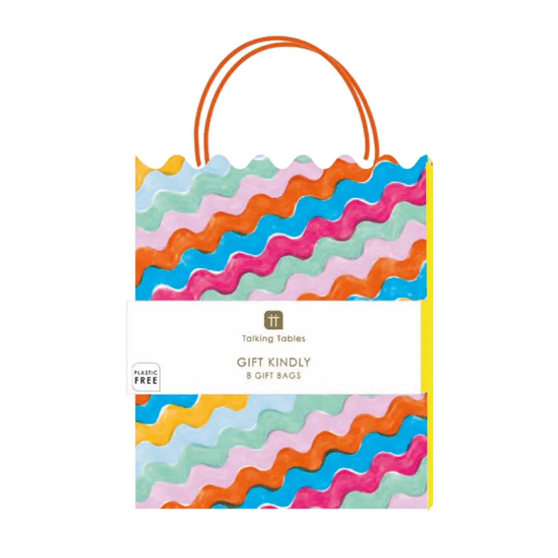 Wavy Multi Coloured Paper Gift Bags - 8 Pack